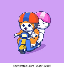 Cat Riding On a Motorbike. Dating Cat. Cats Riding Motorcycles. Hugging Cat. Cats on a Date. Animal Transportation Icon Concept Isolated Premium Vector. Flat Cartoon Style