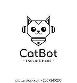 Cat robot head vector line logo
