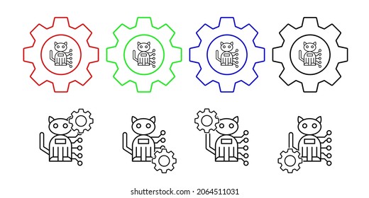 Cat robot pet vector icon in gear set illustration for ui and ux, website or mobile application