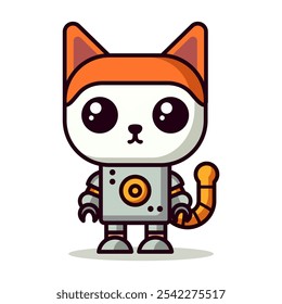cat robot technology science flat color style cartoon character vector illustration template design