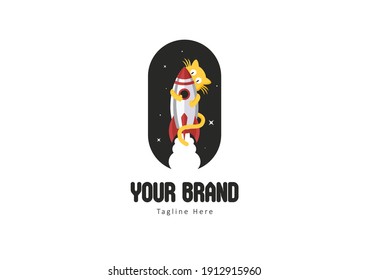 Cat Rocket Cartoon Vector Logo
