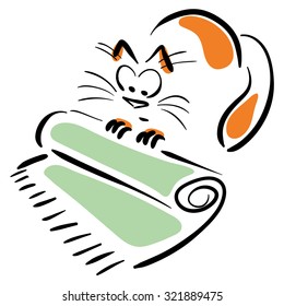 Cat rolls carpet.