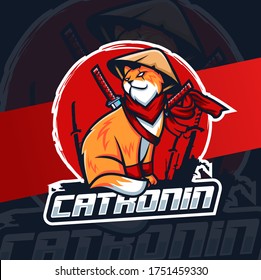 Cat Ronin Ninja Mascot Esport Logo Design