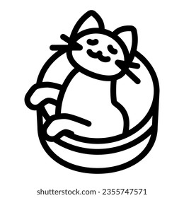 Cat in round box line icon, funny animals concept, kitty peep out of round bin vector sign on white background, outline style icon for mobile concept and web design. Vector graphics.