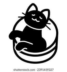 Cat in round box solid icon, funny animals concept, kitty peep out of round bin vector sign on white background, glyph style icon for mobile concept and web design. Vector graphics.