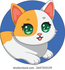 Cat Round Sticker Cartoon Vector