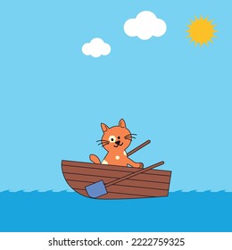 Cat Rowing on its Boat