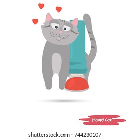 The cat rubs the foot of master color flat illustration