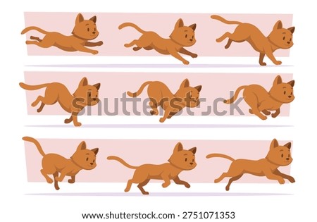 Cat. Running active cat in different poses exact vector dynamic illustrations