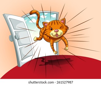 Cat Running Towards The House