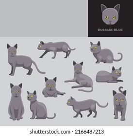 Cat Russian Blue Cartoon Vector Illustration Color Variation Set