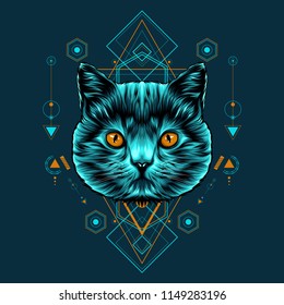 Cat Sacred Geometry Illustration