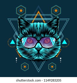 Cat Sacred Geometry Illustration