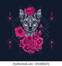Cat sacred geometry illustration. easy to edit and customize