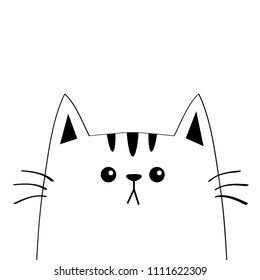 Cat sad head face silhouette. Contour line. Cute cartoon kitty character. Kawaii animal. Funny baby kitten. Love Greeting card. Flat design. White background Isolated. Vector illustration
