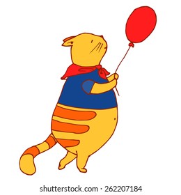 Cat sailor with balloon - vector illustration 