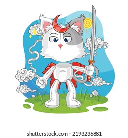 the cat samurai cartoon. cartoon mascot vector