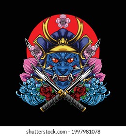 Cat samurai illustartion with japanese style drawing available for your project