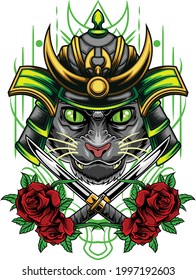 Katzen-Samurai-Illustration für Ihr individuelles Projekt verfügbar