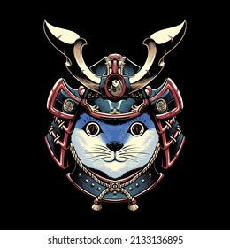 the cat samurai illustration vector