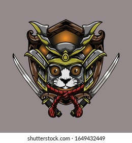 Katze Samurai Illustration in Vektorillustration Art