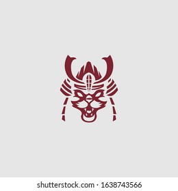 cat samurai logo vector icon