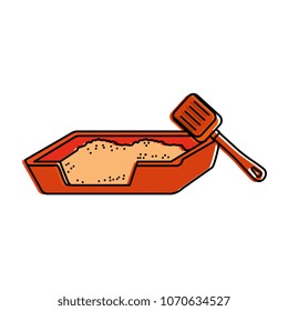 cat sand box with shovel
