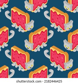 Cat sandwich with jam pattern seamless. edible pet Vector background