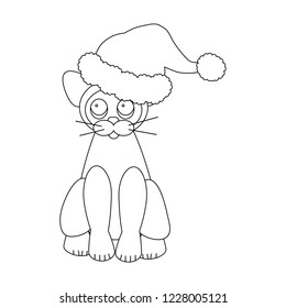 Cat in Santa Claus hat on the white background. Vector illustration
