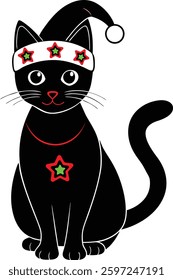 a cat with santa claus hat in white background