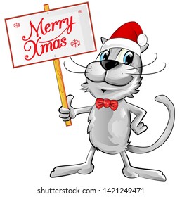 cat Santa Claus with merry christmas text. Isolated  illustration