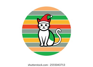 Cat and Santa had with retry vantage vector art design