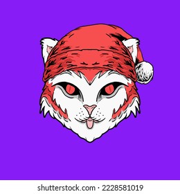 cat in santa hat celebrating christmas day