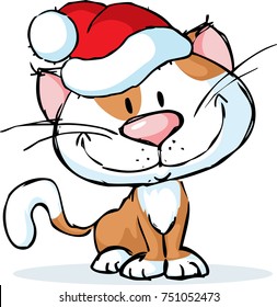 cat with santa hat - vector cartoon illustration