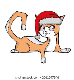 Cat in Santas hat Vector isolated illustration
