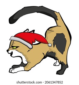 Cat in Santas hat Vector isolated illustration