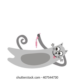 Cat with sausage cute cartoon vector illustration