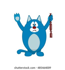 cat with sausages isolated