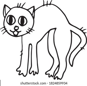 cat scared sketch icon, sticker, card, poster hand drawn vector doodle, scandinavian, minimalism, monochrome. single element for design. animal halloween decor