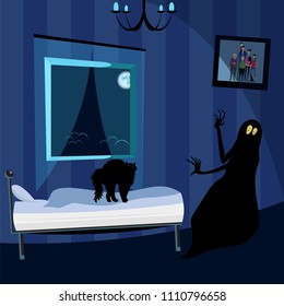 the cat scares the monster