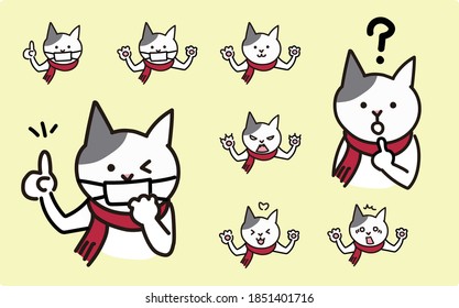 the cat with scarf and mask set