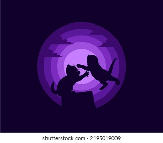 Cat scenery vector graphic illustration 