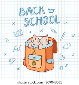 Cat in a school bag, back to school illustration