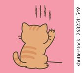 cat, scratch, art, design, illustration, claw, cute, cartoon, kawaii, animal, pink, orange, paw, trouble, funny, mischief, pet, art, back, wall, scratchy, playful, feline