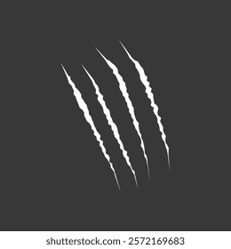 Cat scratch icon. White scratches from animal claws isolated on black background. Dragon or dinosaur flat scratch marks. Cracks from scratches of animal claws. Vector illustration.