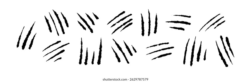 Marcas de arañazo de gato con efecto de textura de garra aislada. Ilustración vectorial plana aislada sobre fondo blanco.
