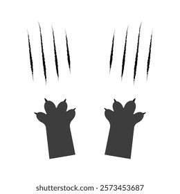 Cat scratch. Pets or wild animal claw marks isolated on white background. Lion or tiger scratch marks. Print of two cat paws. Wild beast paw marks with sharp fissures texture. Vector illustration.