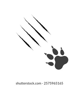 Cat scratch. Pets or wild animal claw marks isolated on white background. Lion or tiger scratch marks. Vector Black cat foot print. Wild beast paw marks with sharp fissures texture.