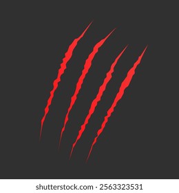 Cat scratch. Realistic Animal claws marks in red. Monster or dragon flat scratch marks. Damaged breaks and hollow scraps. Vector illustration.