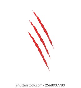 Cat scratch. Red Silhouette of animal claw paw marks isolated on white background. Wild or pet animal flat scratch marks. Damaged breaks and hollow scraps. Vector illustration.